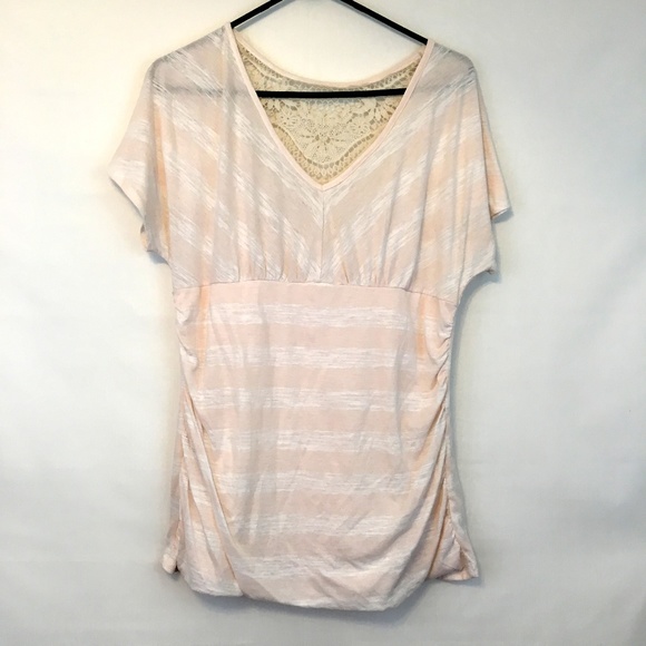 No Boundaries Tops - Crochet Back Cap Sleeve Ruched Stripe Top XL 15-17